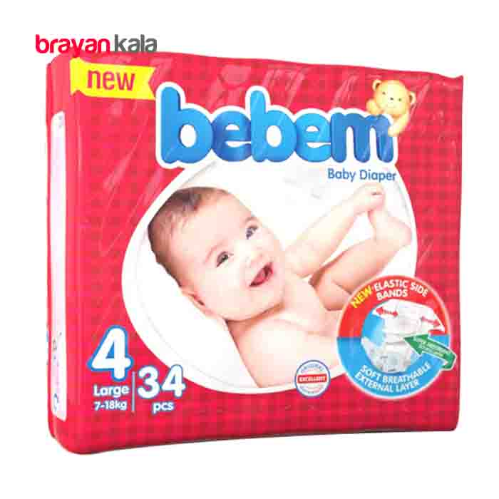 عکس اصلی پوشک ببم مدل New سایز 4 (large) بسته 34 عددی